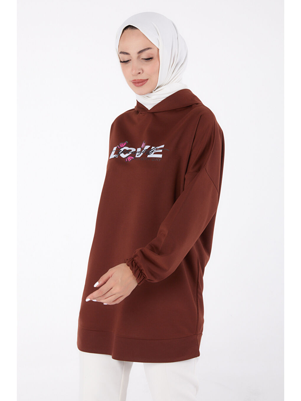 Kahverengi Baskılı Sweatshirt Kahve - 13330-2