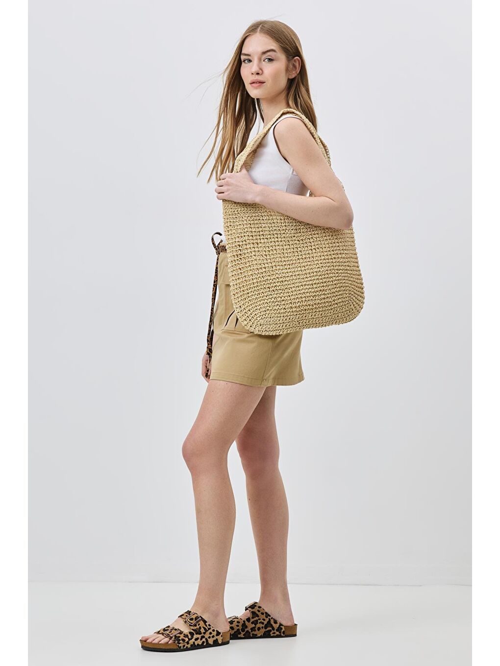 Hasır Omuz Çantası Y9203 Bej