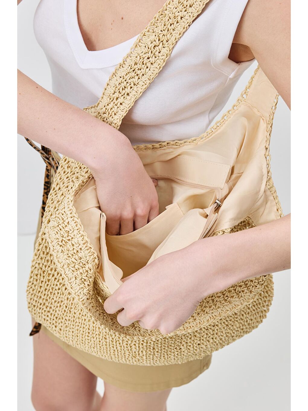 Hasır Omuz Çantası Y9203 Bej-2