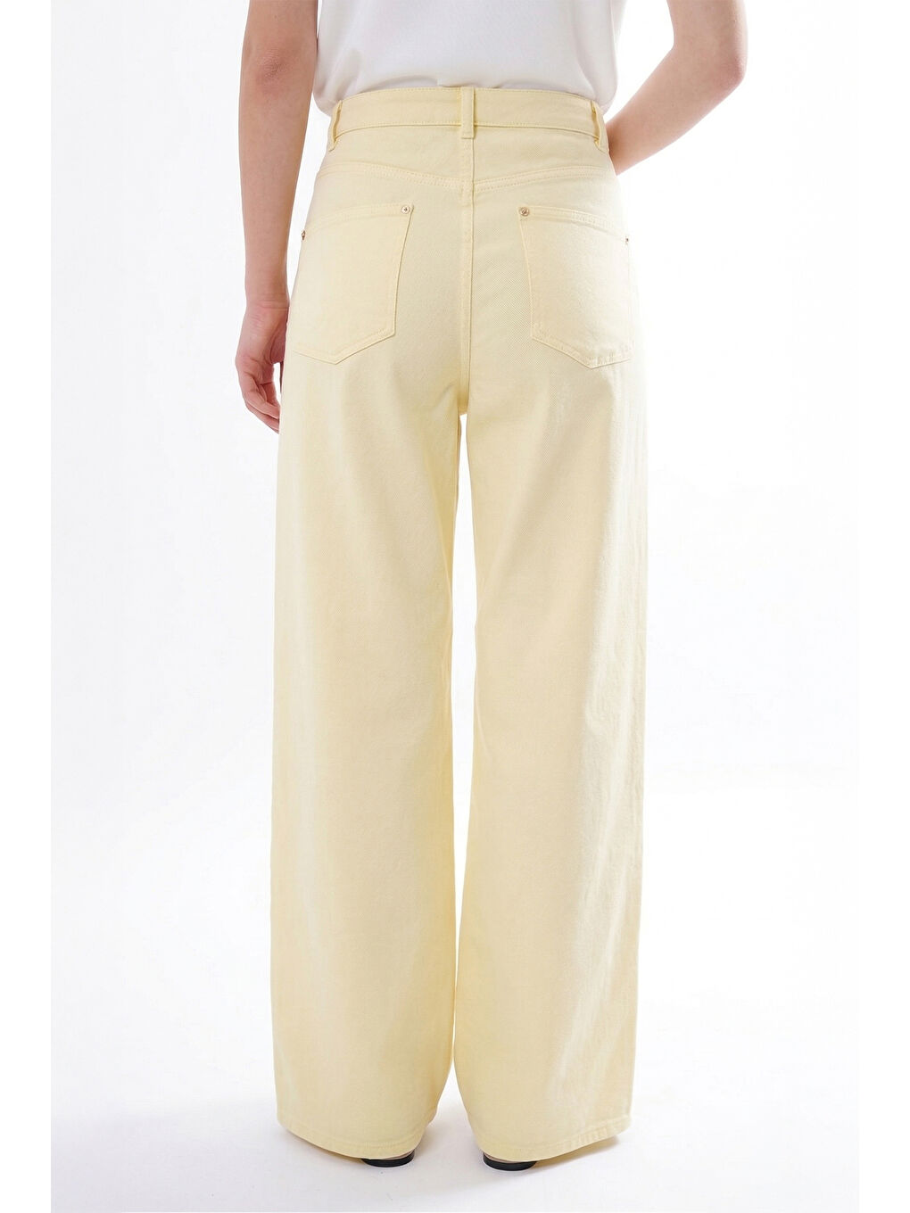 Bol Paça Denim Pantolon 350 Sarı-3