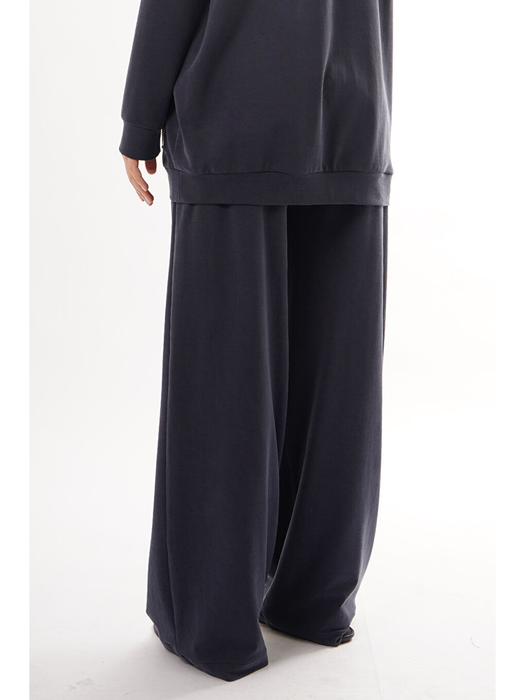 Önü Nervürlü Lyocel Örme Bol Paça Pantolon 343 Lacivert-3