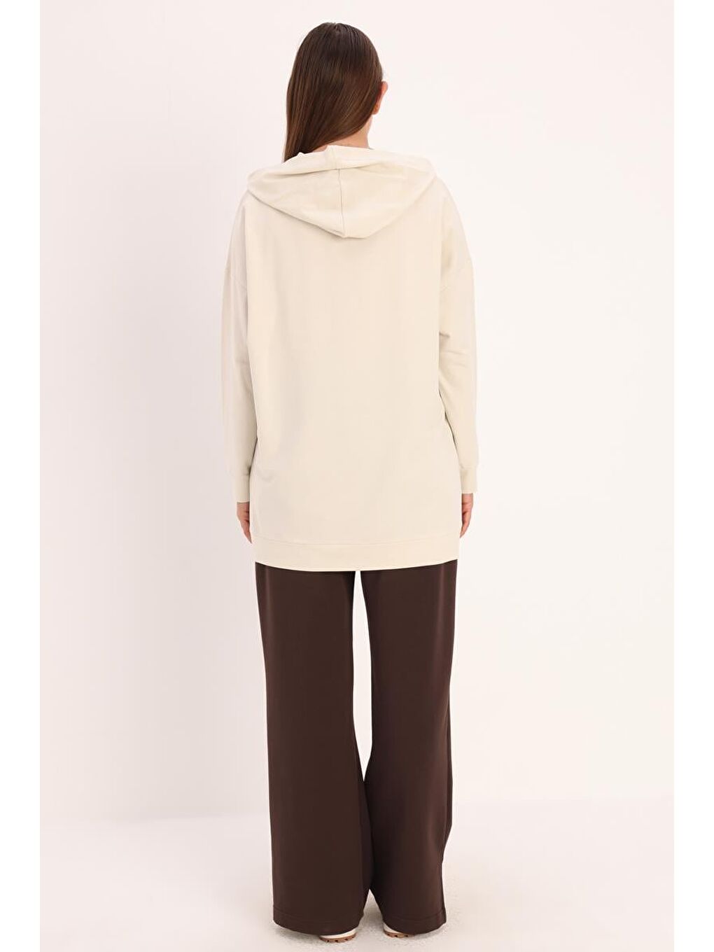 Bej Taş Kapüşonlu Kanguru Cepli Sweatshirt-3