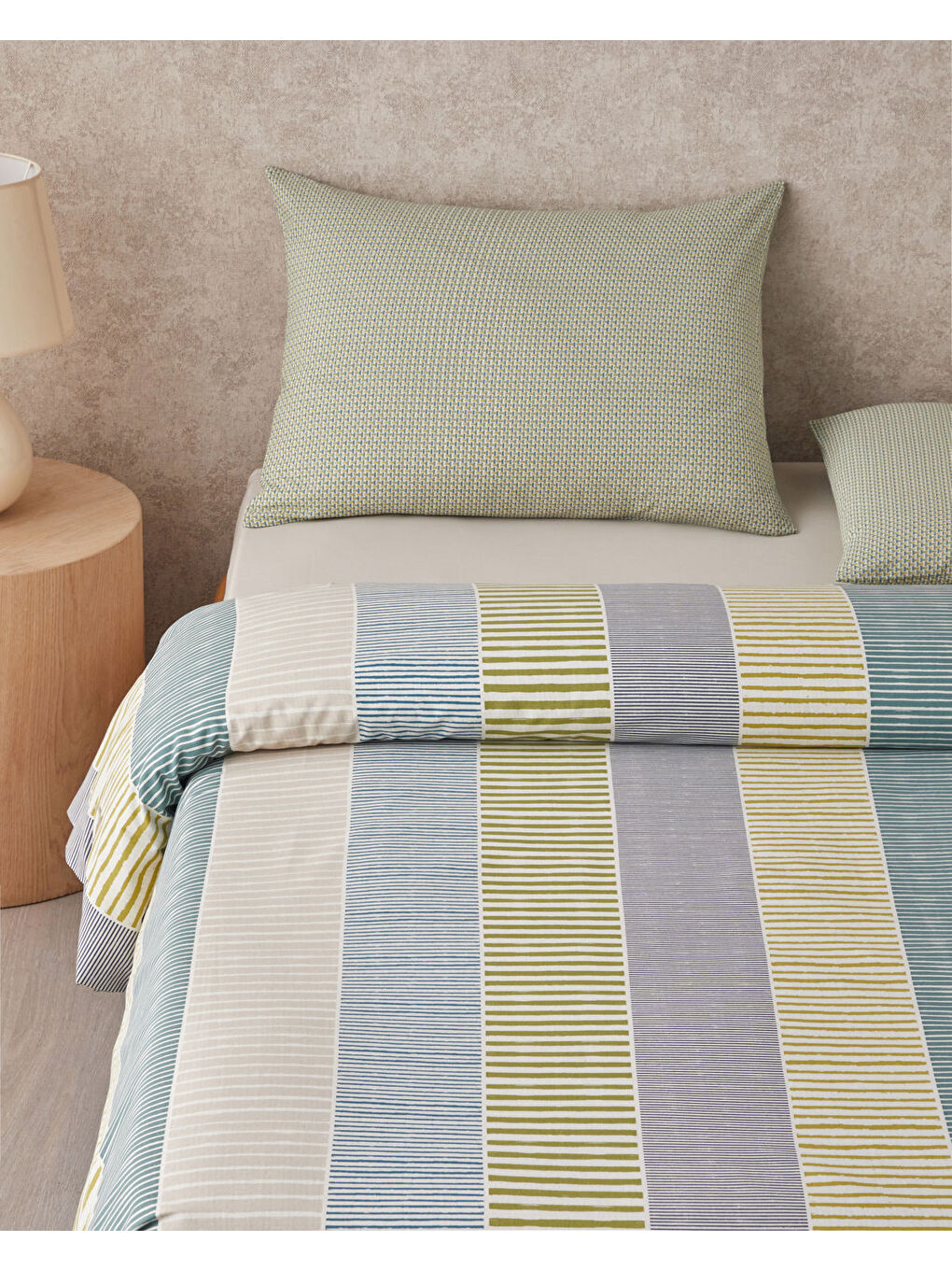 Border Line Kolay Ütülenir Tek Kişilik Nevresim Takımı 160x220 cm Yeşil-Bej-1