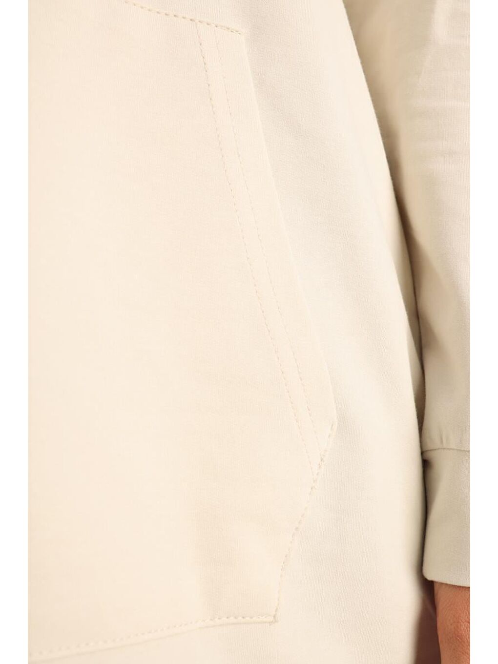 Bej Taş Kapüşonlu Kanguru Cepli Sweatshirt-4