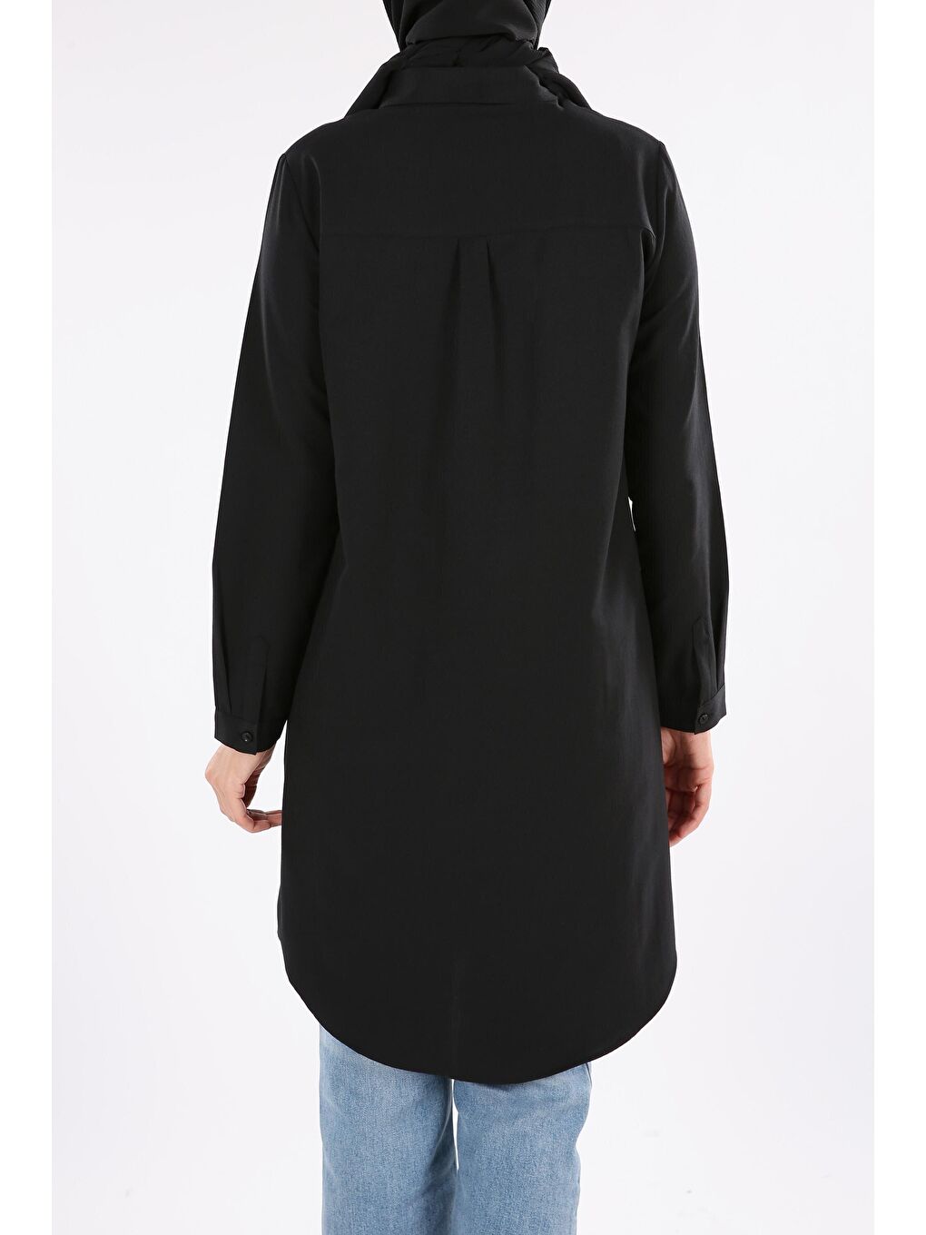 Siyah Gizli Patlı Basic Gömlek Tunik-2