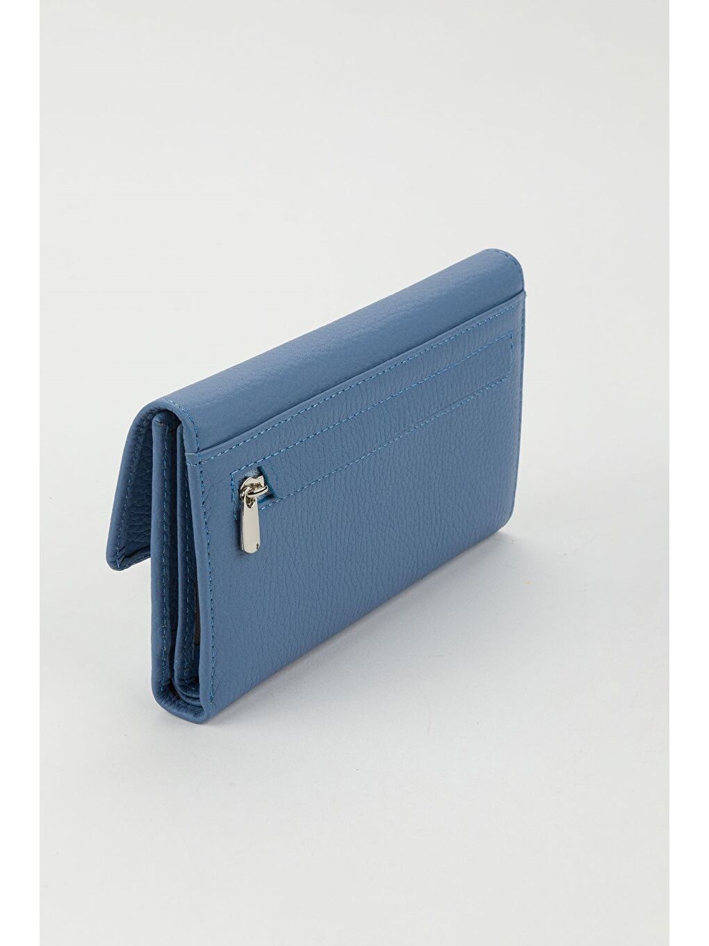 Kutulu Hakiki Deri Mavi Orta Boy Çok Gözlü Kadın El Portföyü Kartlık Cüzdan-1