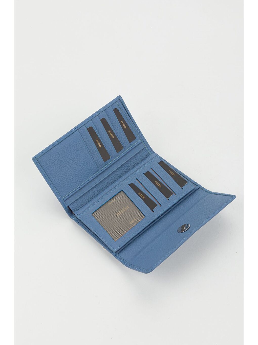 Kutulu Hakiki Deri Mavi Orta Boy Çok Gözlü Kadın El Portföyü Kartlık Cüzdan-3