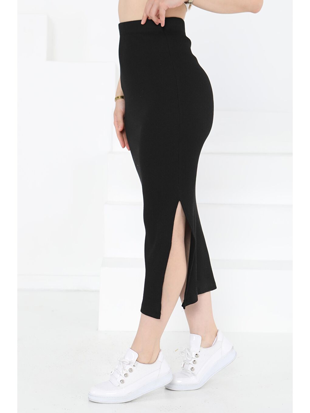 Yırtmaçlı Etek Siyah - 27233-1