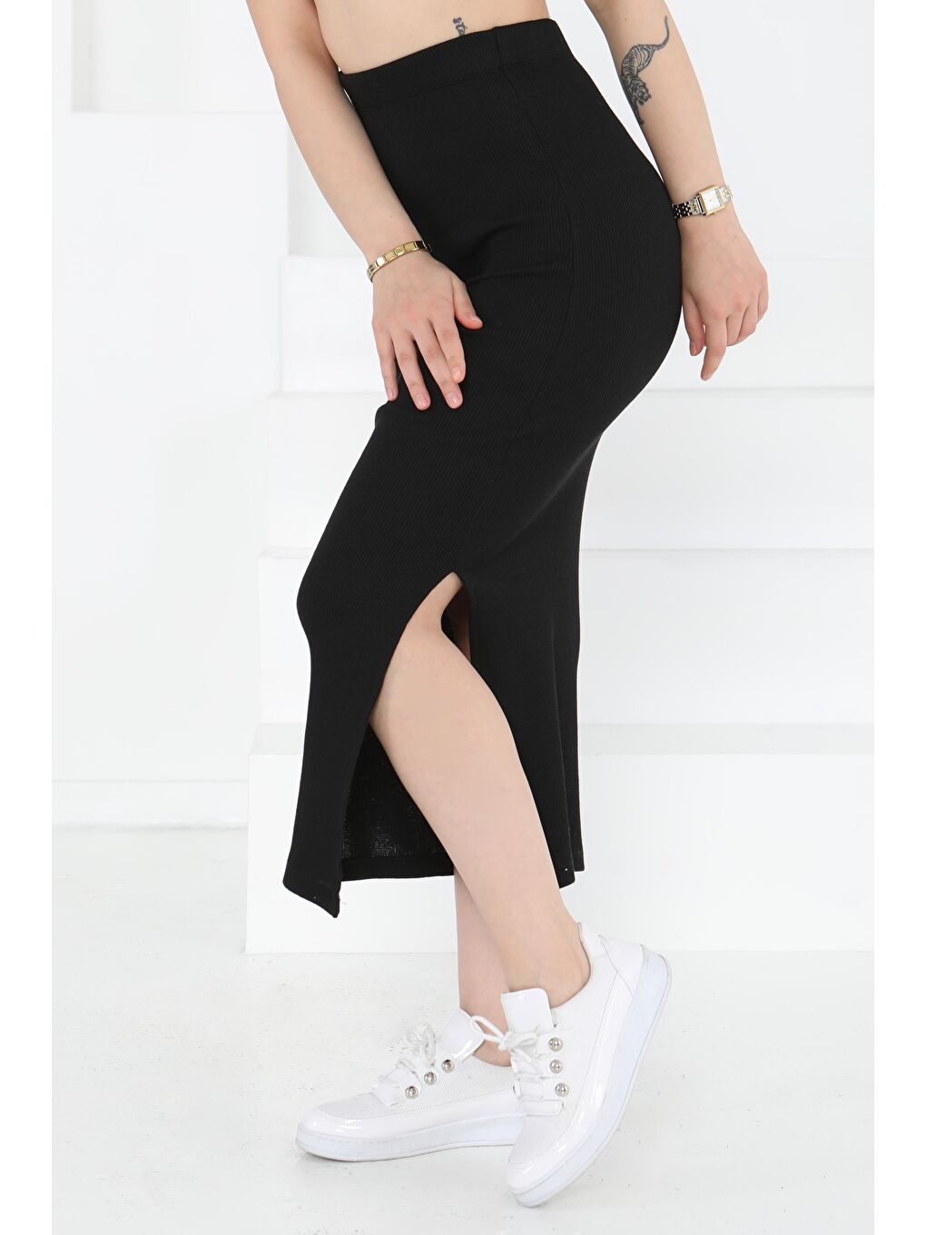 Yırtmaçlı Etek Siyah - 27233-2