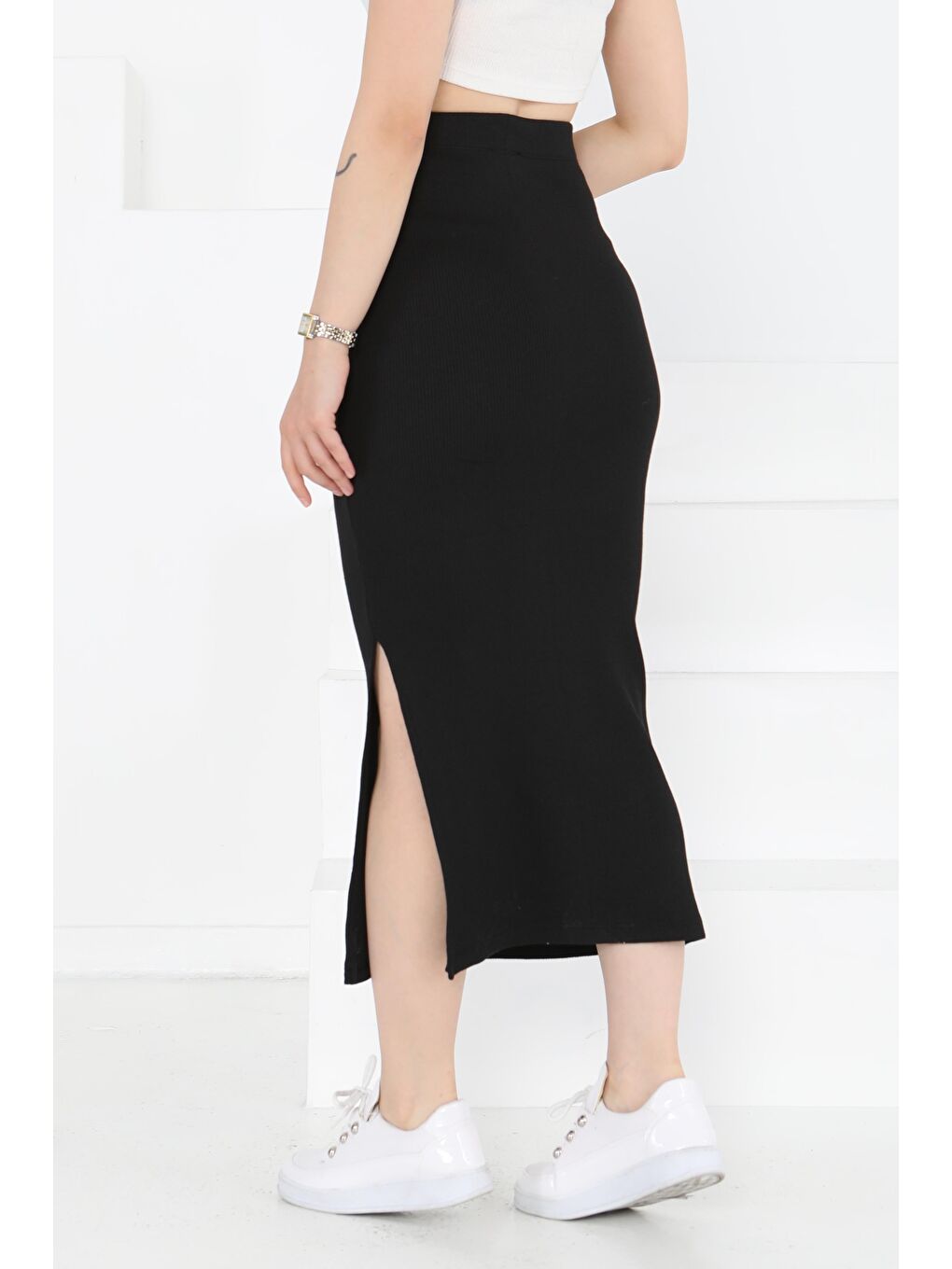 Yırtmaçlı Etek Siyah - 27233-3