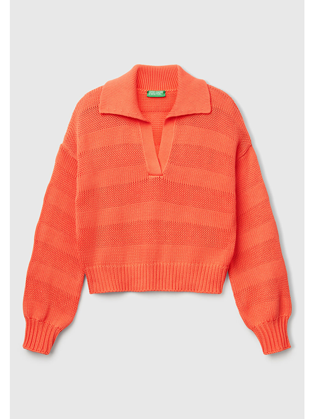 Kadın Turuncu %100 Pamuk Şerit Efektli Relax Fit Polo Yaka Kazak-1