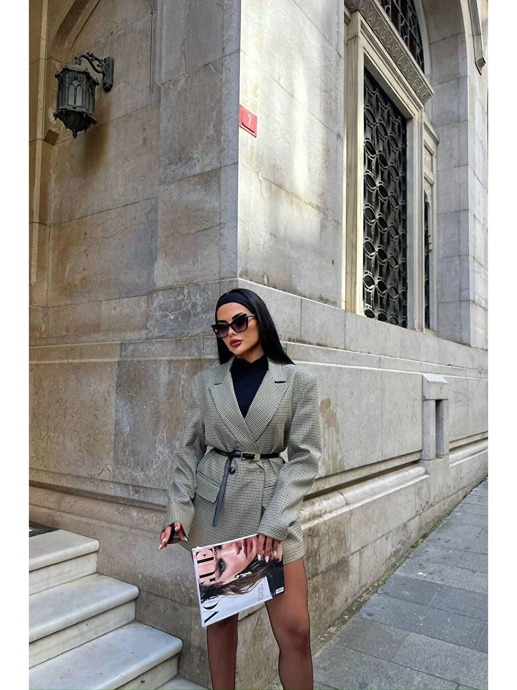 Kadın Yeşil Kazayağı Blazer Ceket 0999-24174-1