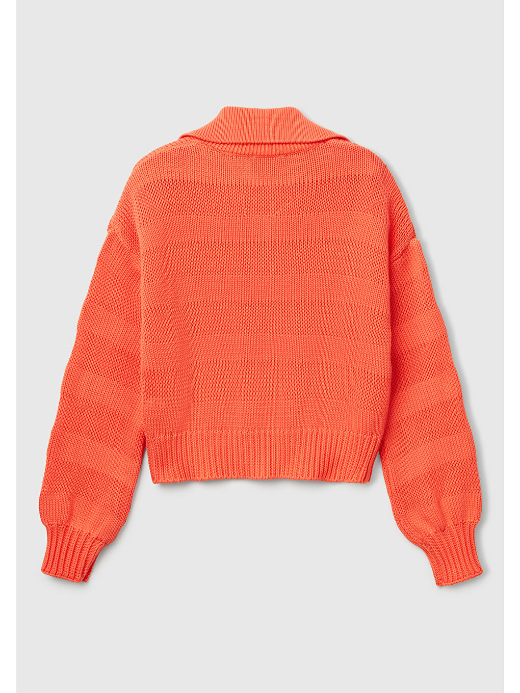 Kadın Turuncu %100 Pamuk Şerit Efektli Relax Fit Polo Yaka Kazak-3