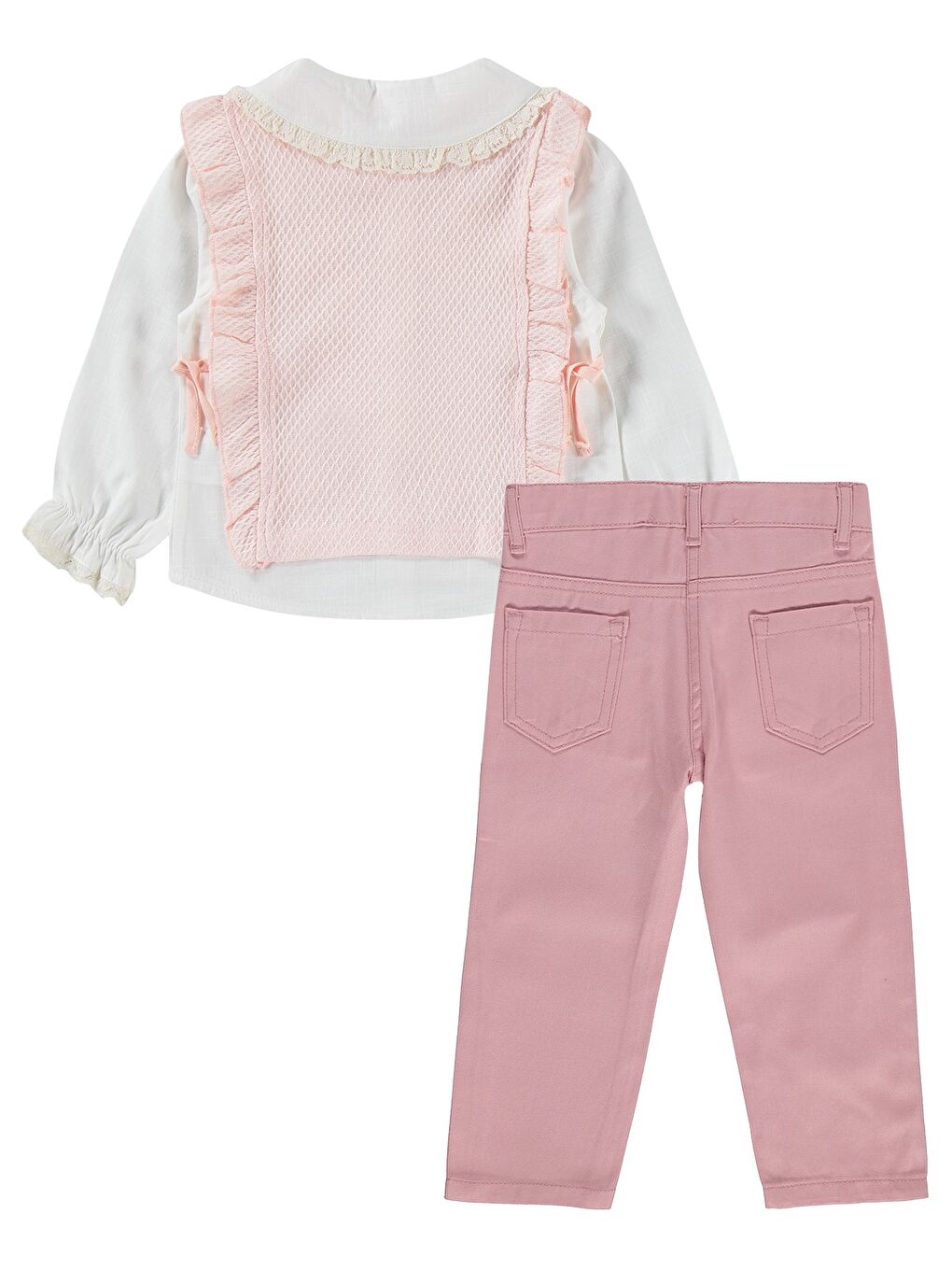 Girls Renkli Çiçek Nakışlı 2-5 Yaş Takım - Pembe-3