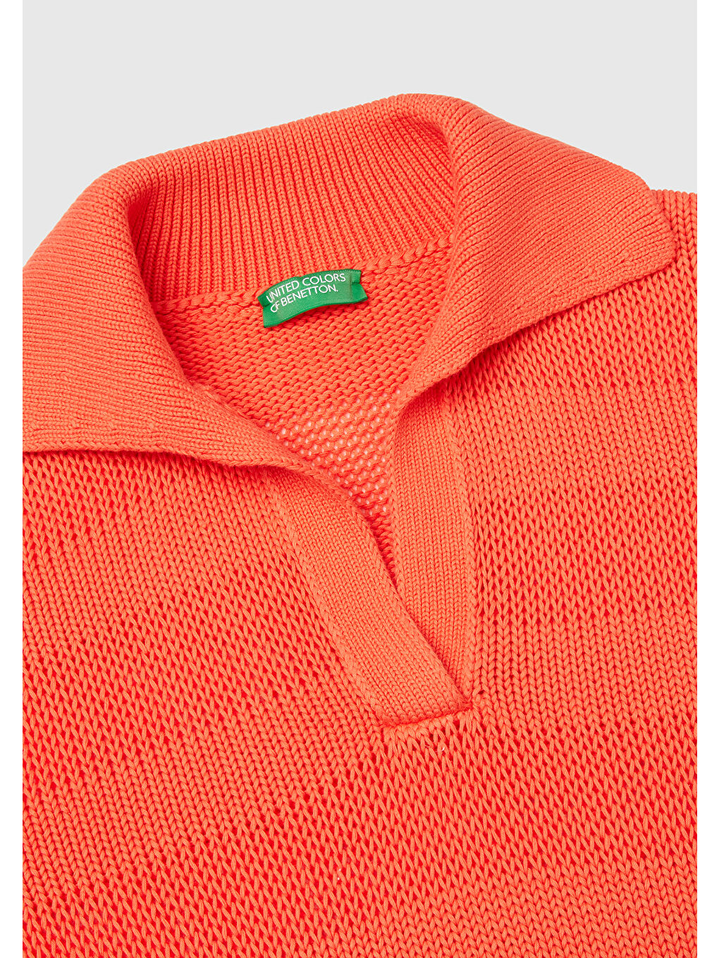 Kadın Turuncu %100 Pamuk Şerit Efektli Relax Fit Polo Yaka Kazak-5