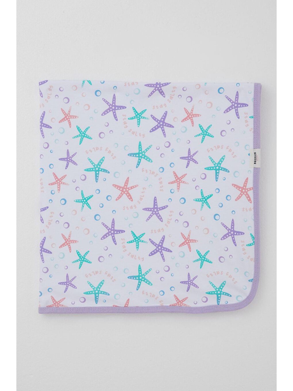 Yenidoğan Bebek Battaniyesi Renkli Deniz Yıldızı Desenli Beyaz (78 X 88 Cm)