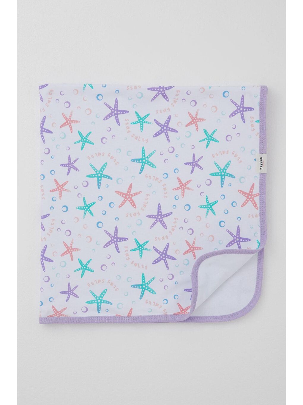 Yenidoğan Bebek Battaniyesi Renkli Deniz Yıldızı Desenli Beyaz (78 X 88 Cm)-1