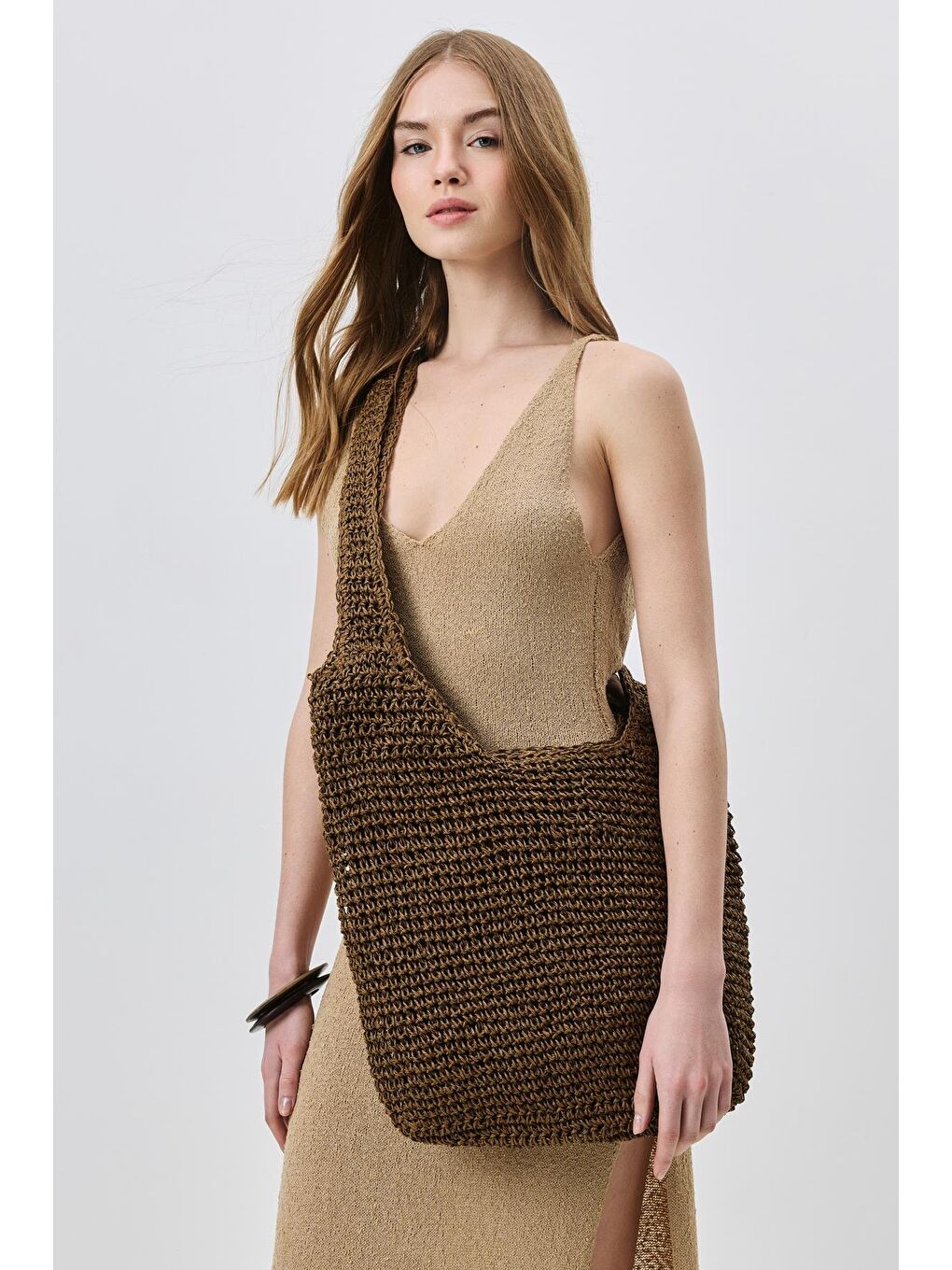 Kahverengi Hasır Omuz Çantası Y9203 Kahve-2