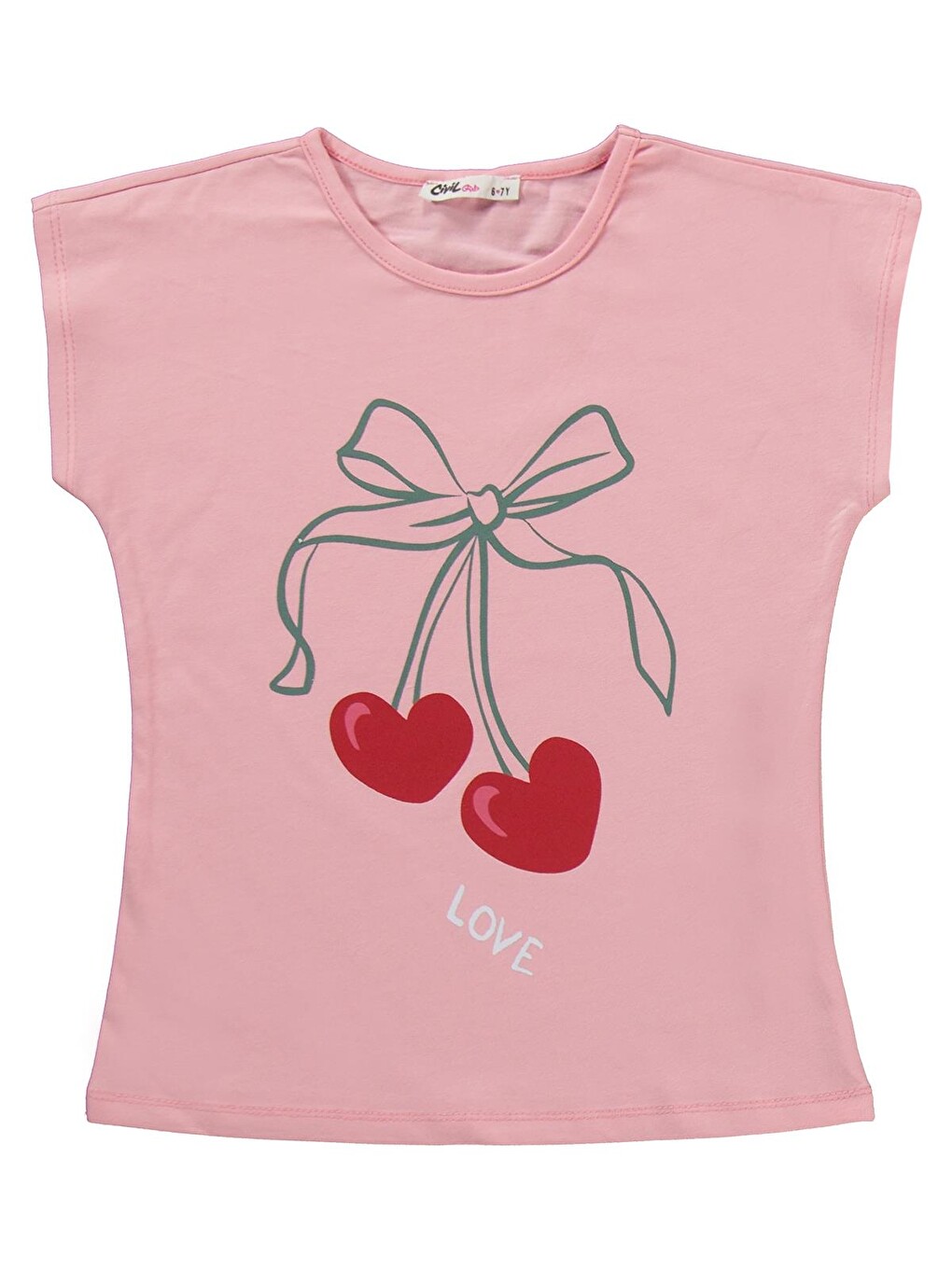Pembe Girls Kiraz Desenli 6-9 Yaş Pijama Takımı - Pudra-1
