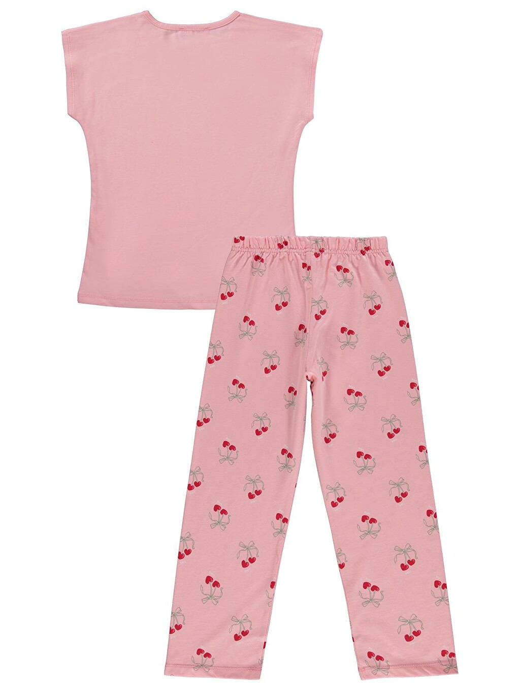 Pembe Girls Kiraz Desenli 6-9 Yaş Pijama Takımı - Pudra-2