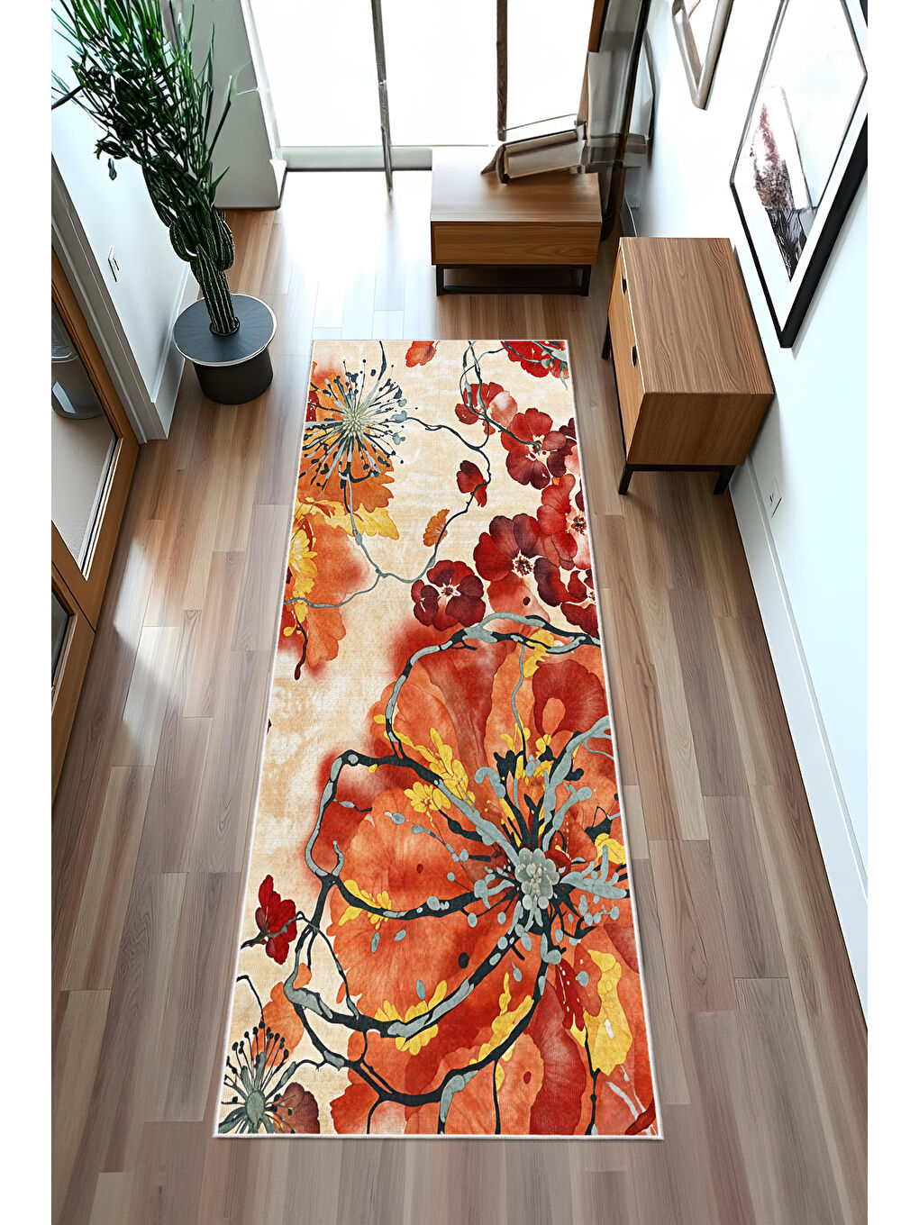 Turuncu Dekoratif Özel Tasarım Yıkanabilir İnce Kaymaz Tabanlı Modern Halı KECE FR30-4