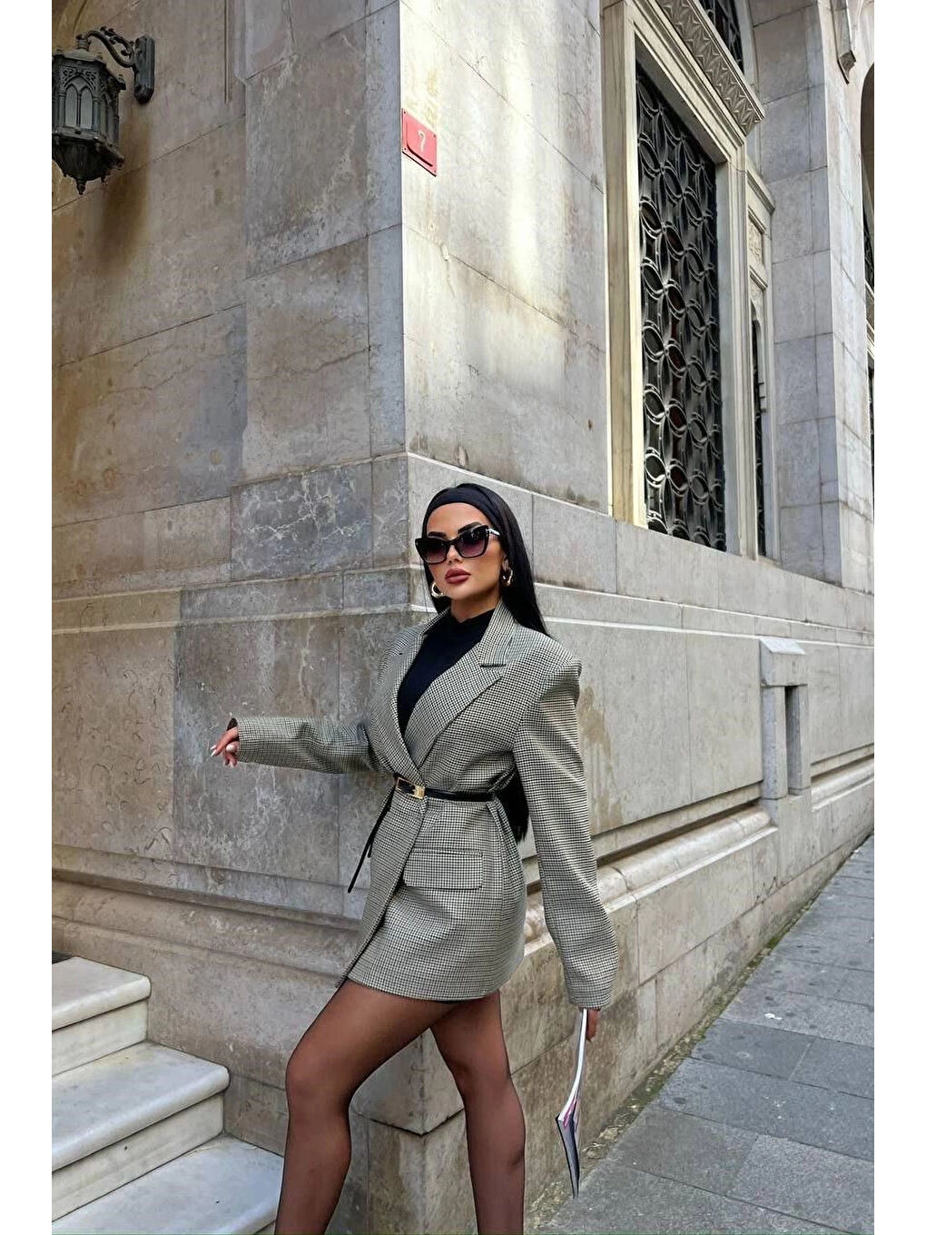 Kadın Yeşil Kazayağı Blazer Ceket 0999-24174-2