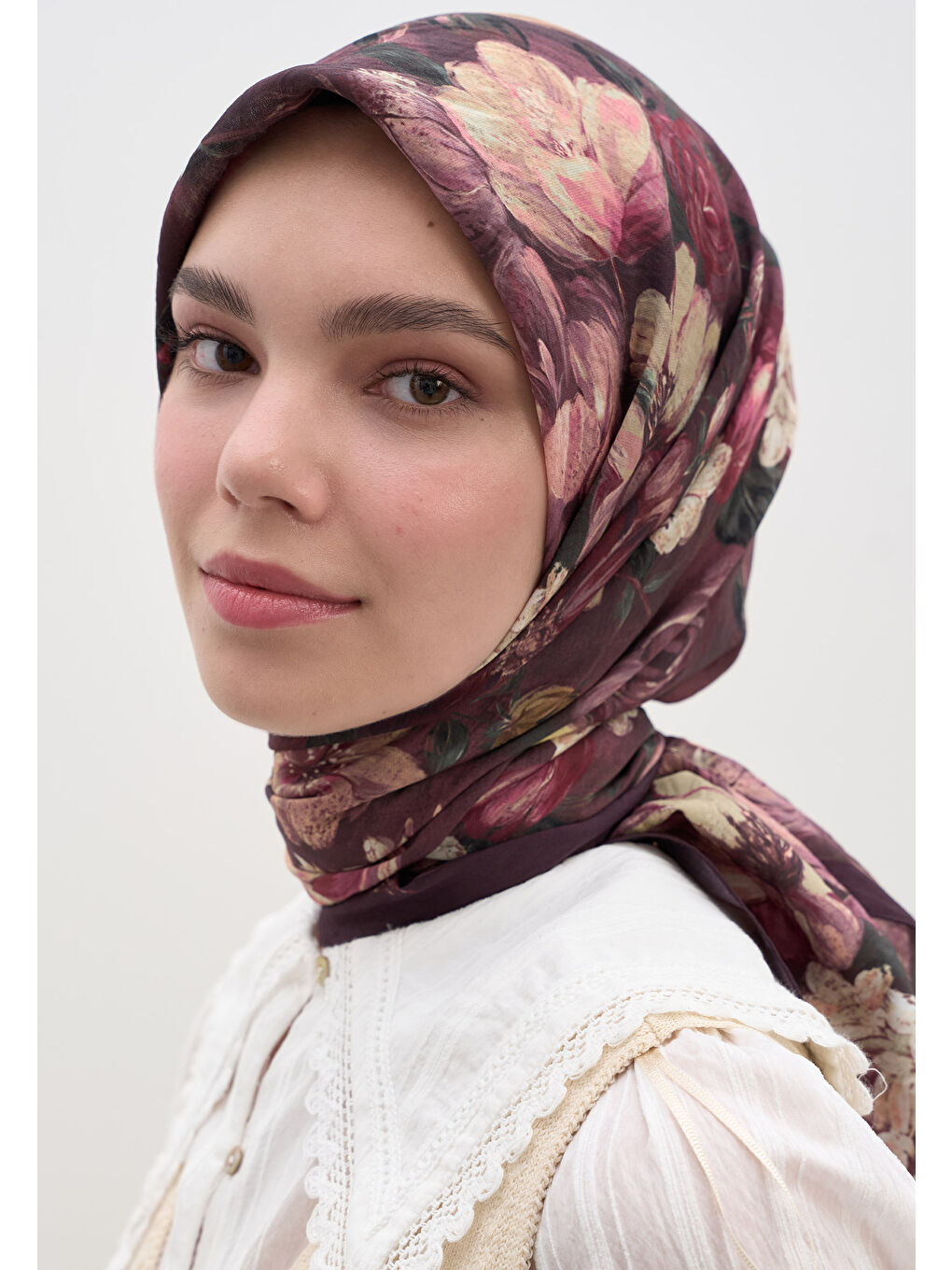 Rosıne Desen Pamuklu Viskon Eşarp Mürdüm-2