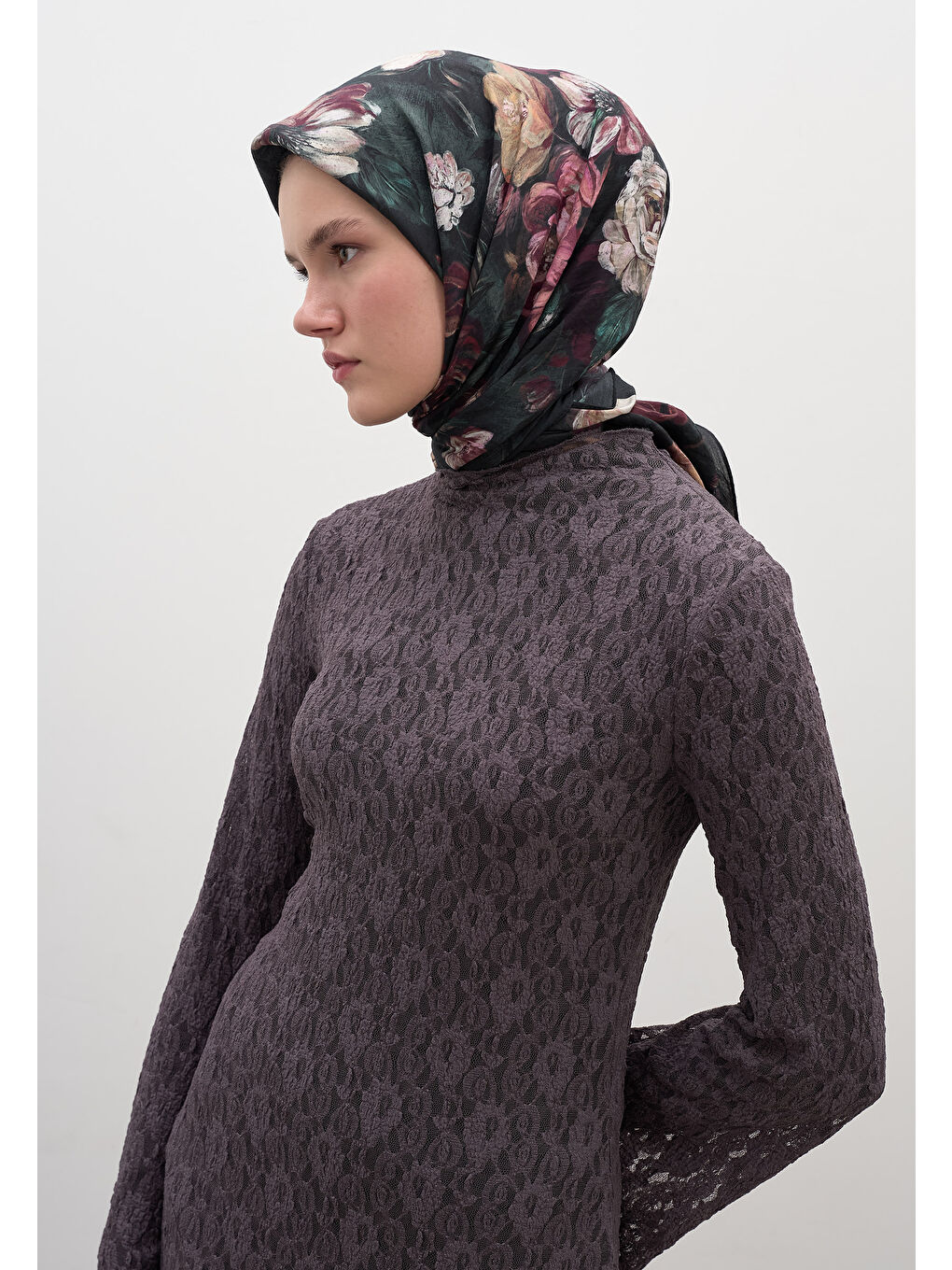 Rosıne Desen Pamuklu Viskon Eşarp Koyu Yeşil