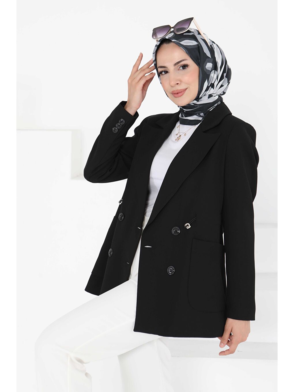 Düğmeli İpli Ceket Siyah - 27252