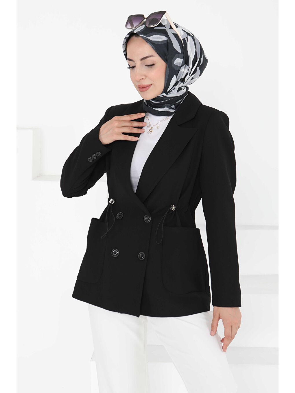 Düğmeli İpli Ceket Siyah - 27252-1