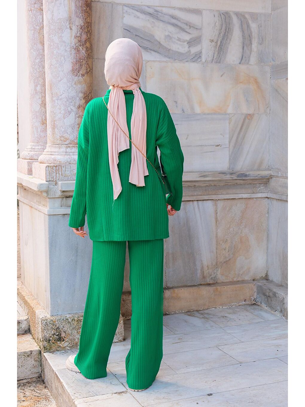 Gold Düğmeli Fitilli İkili Takım Yeşil-4