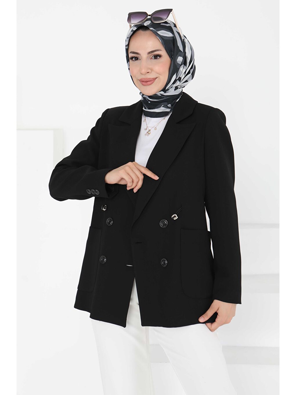 Düğmeli İpli Ceket Siyah - 27252-3