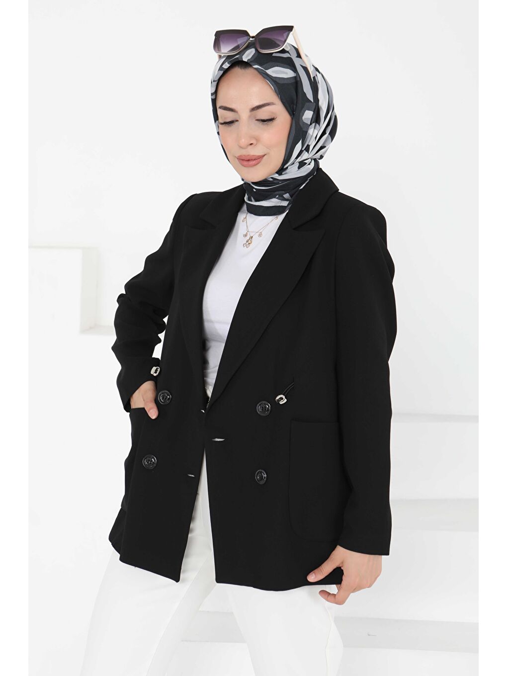 Düğmeli İpli Ceket Siyah - 27252-4