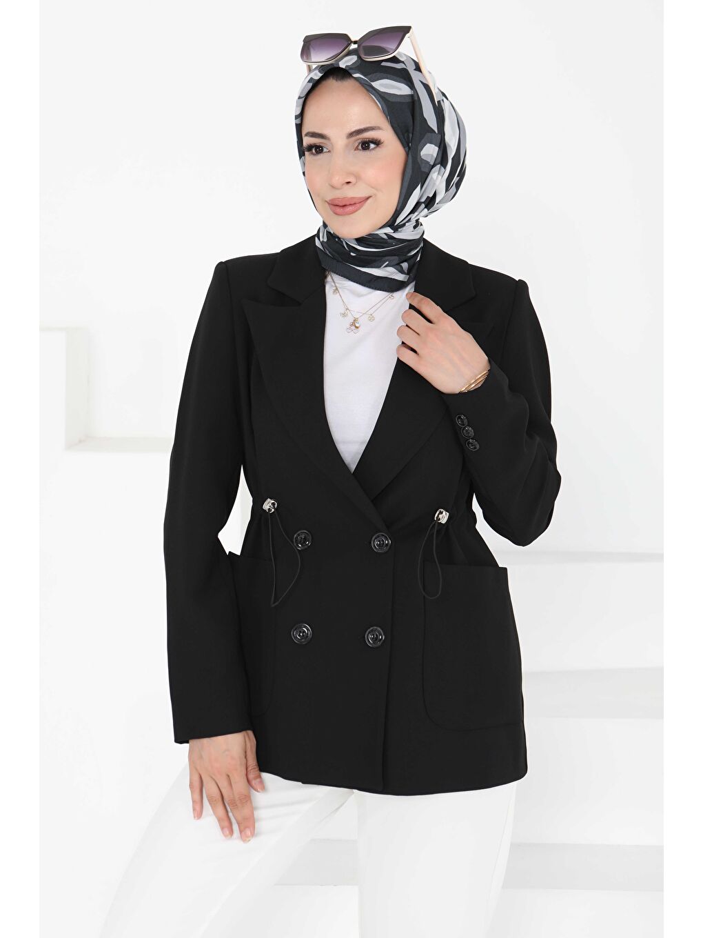 Düğmeli İpli Ceket Siyah - 27252-5