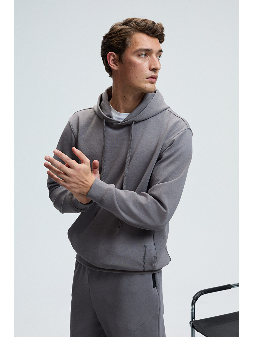 Dashıell Erkek Kapüşonlu Kordonlu Önü Baskılı Koyu Gri Sweatshirt