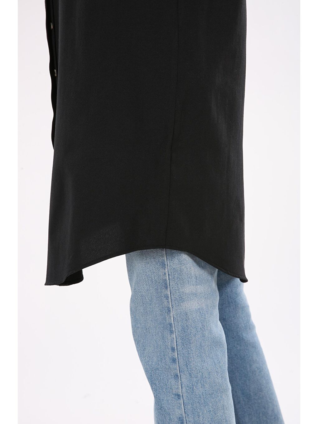 Siyah Gizli Patlı Basic Gömlek Tunik-3