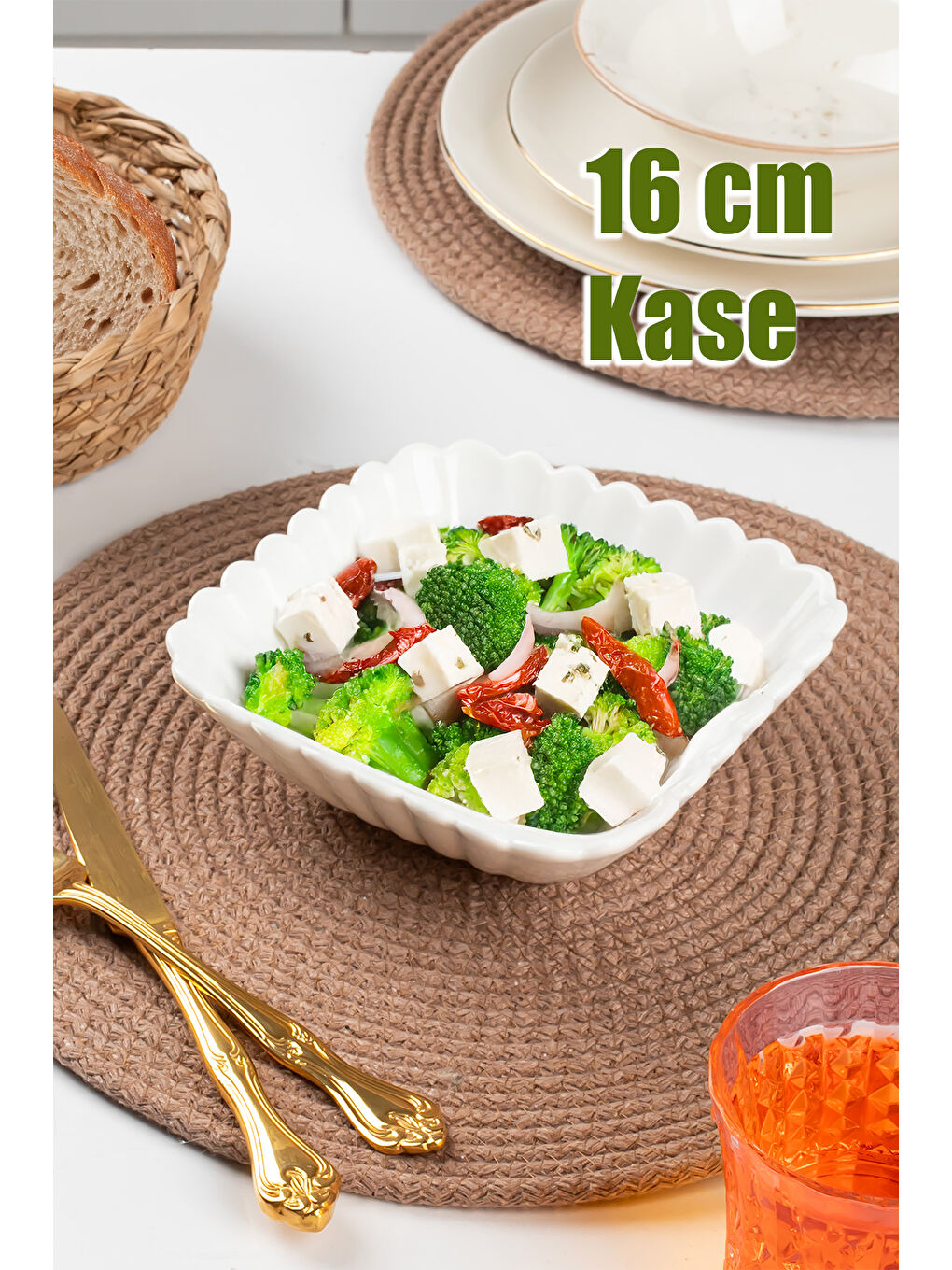 Beyaz Porselen Kase Kare 16 Cm