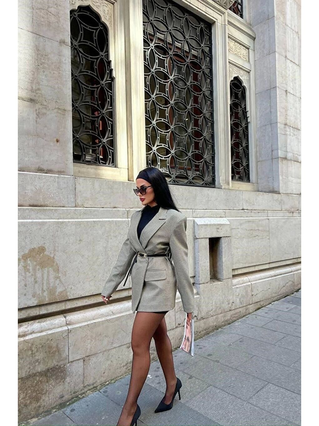 Kadın Yeşil Kazayağı Blazer Ceket 0999-24174-3