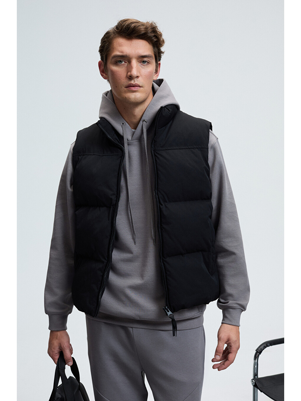 Dashıell Erkek Kapüşonlu Kordonlu Önü Baskılı Koyu Gri Sweatshirt-1
