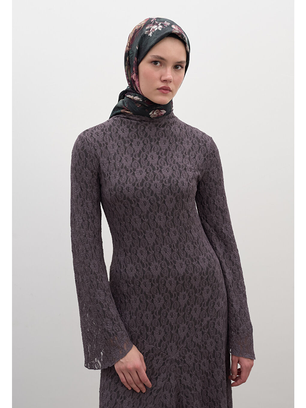 Rosıne Desen Pamuklu Viskon Eşarp Koyu Yeşil-2