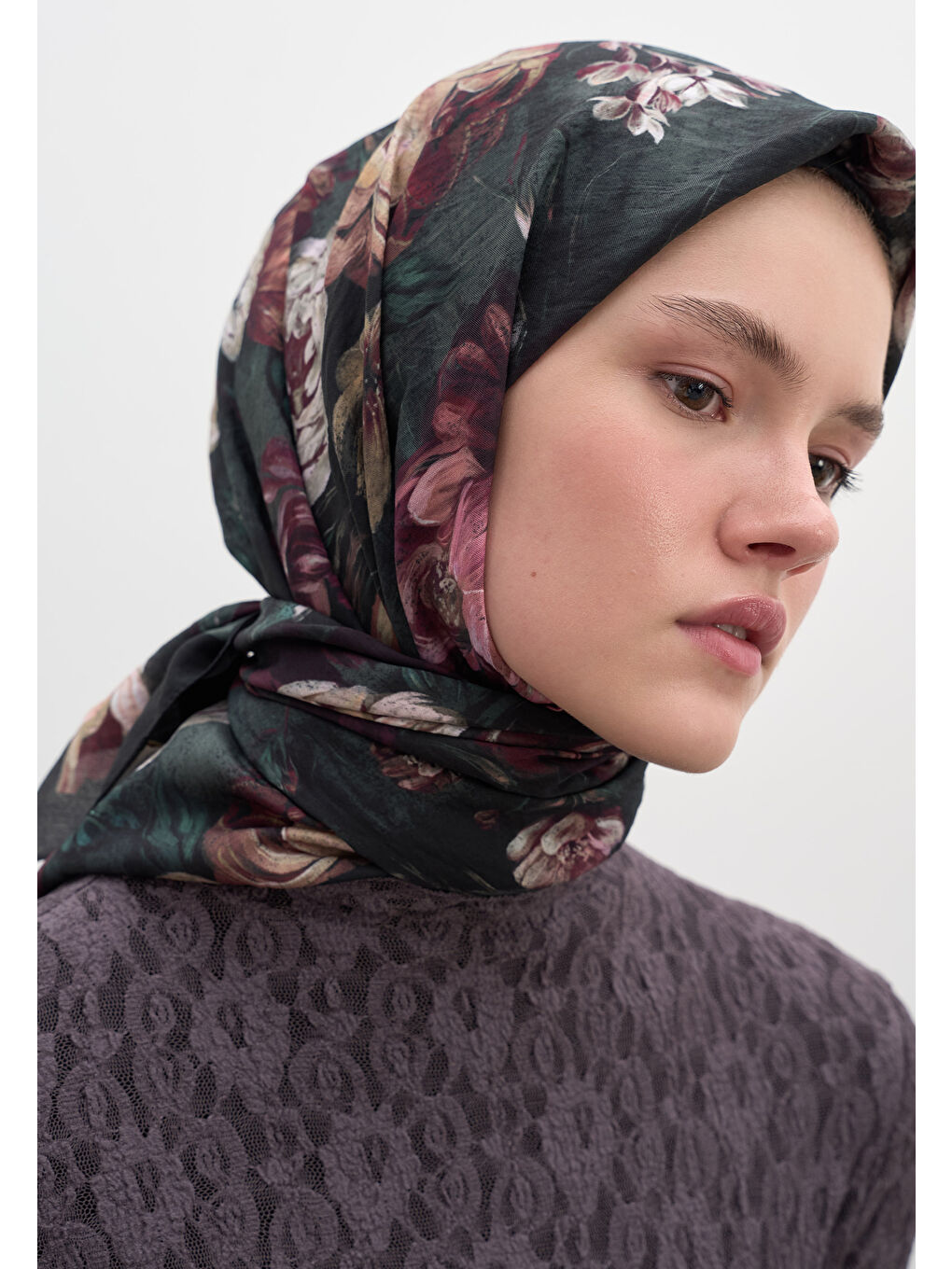 Rosıne Desen Pamuklu Viskon Eşarp Koyu Yeşil-3