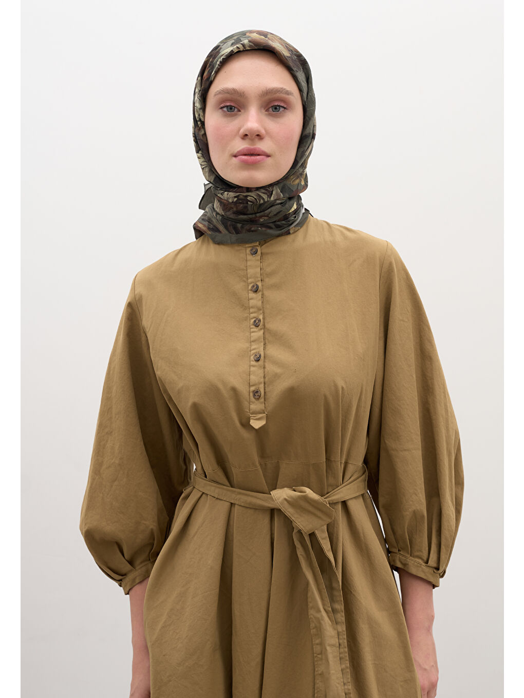 Yeşil Rosıne Desen Pamuklu Viskon Eşarp Çağla-1