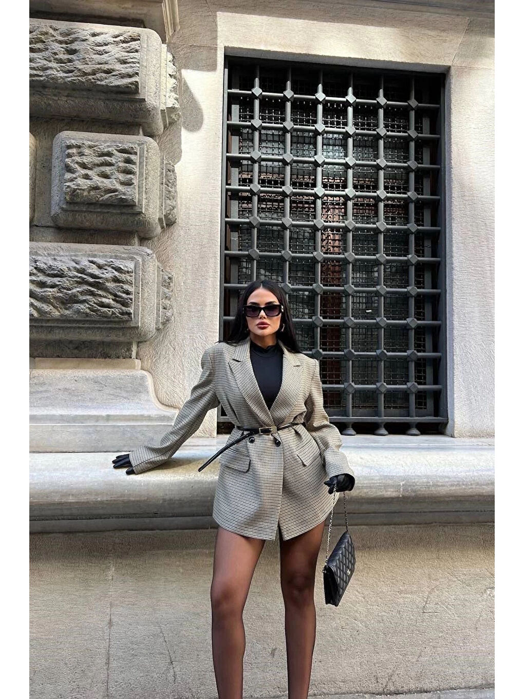 Kadın Yeşil Kazayağı Blazer Ceket 0999-24174-4