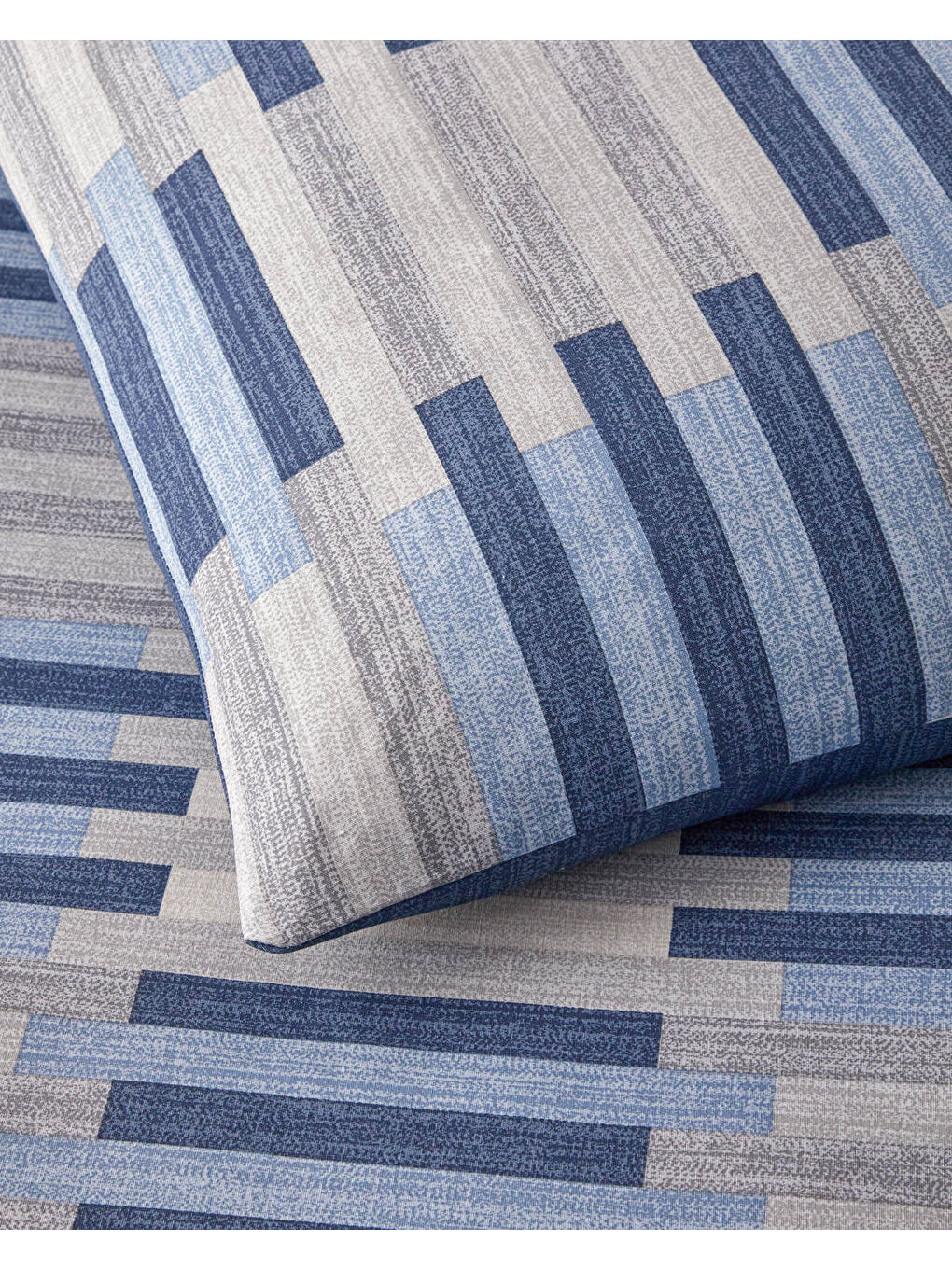 Siyah Blockform Kolay Ütülenir Tek Kişilik Nevresim Takımı 160x220 cm Koyu Mavi-Bej-3