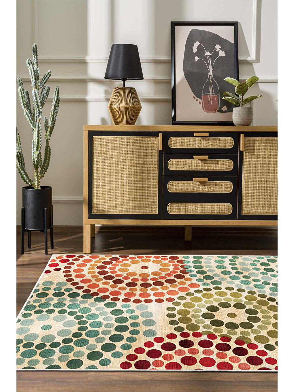 Yeşil Dekoratif Özel Tasarım Yıkanabilir İnce Kaymaz Tabanlı Modern Halı KECE FR30-1