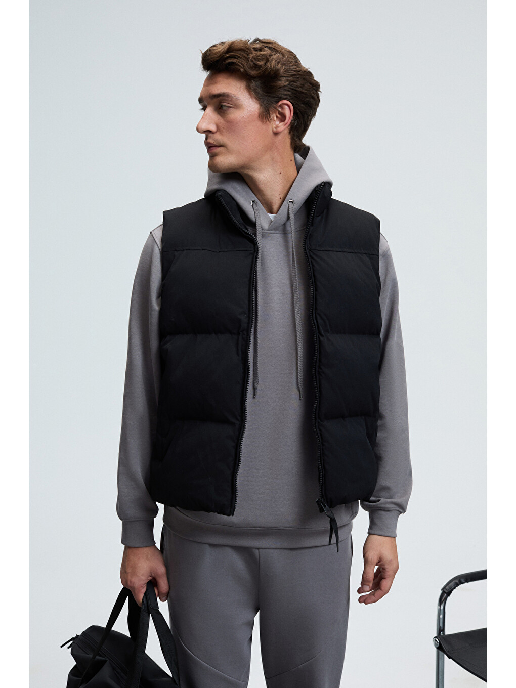 Dashıell Erkek Kapüşonlu Kordonlu Önü Baskılı Koyu Gri Sweatshirt-2
