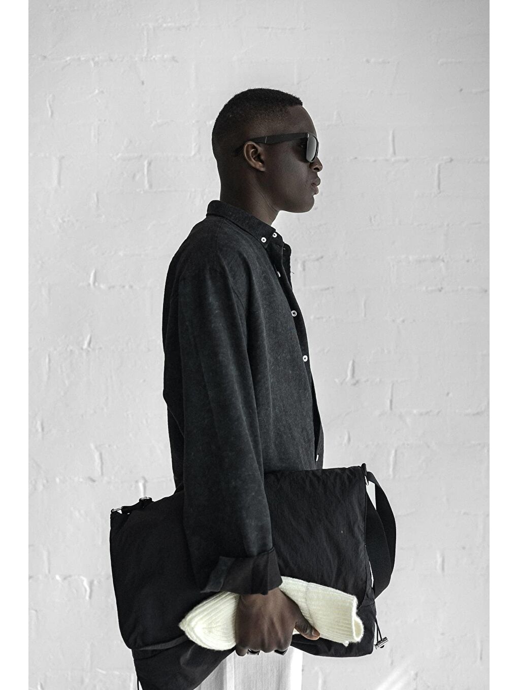 Erkek Uzun Kollu Desenli Oversize Gömlek Siyah-4