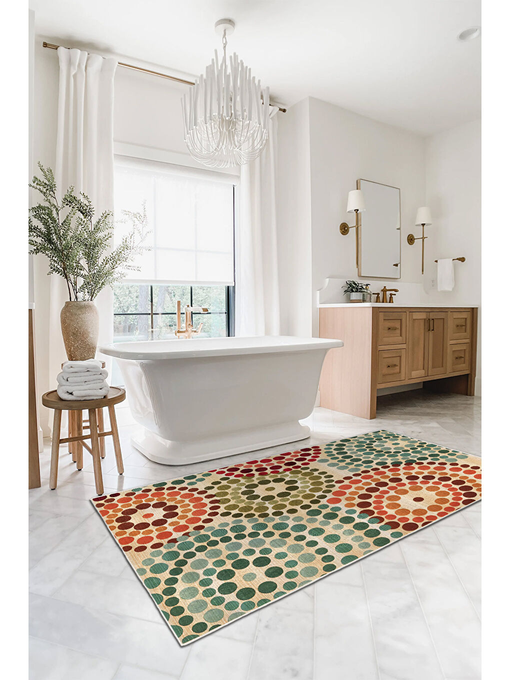 Yeşil Dekoratif Özel Tasarım Yıkanabilir İnce Kaymaz Tabanlı Modern Halı KECE FR30-3