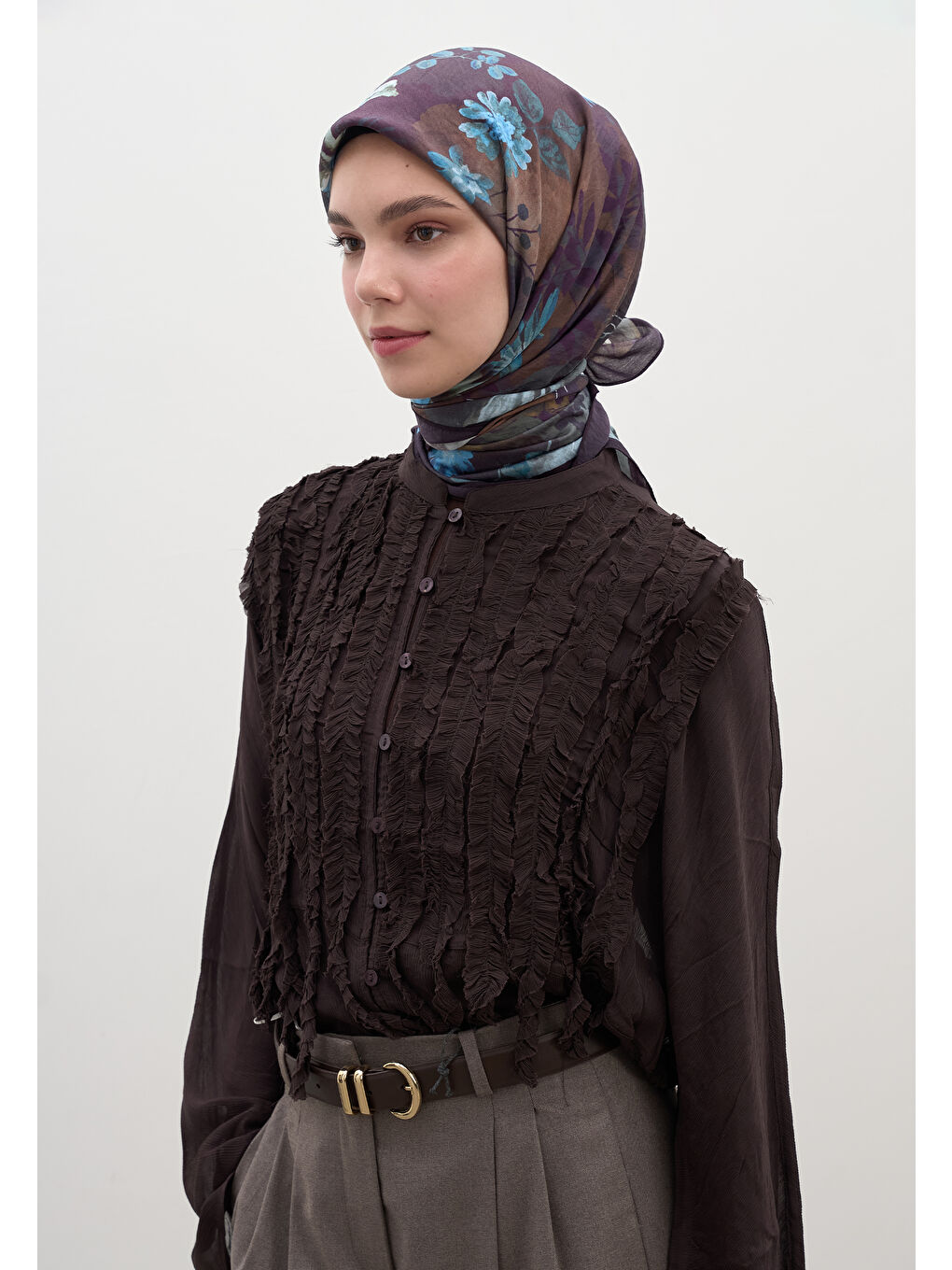 Dıtsy Leaves Desen Pamuklu Viskon Eşarp Lacivert