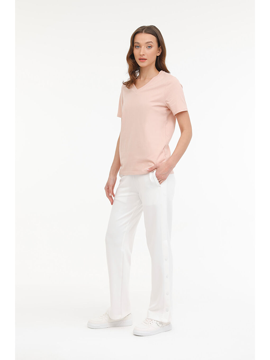 WB V NECK 11SN227 4FX Pembe Kadın Kısa Kol T-Shirt-2